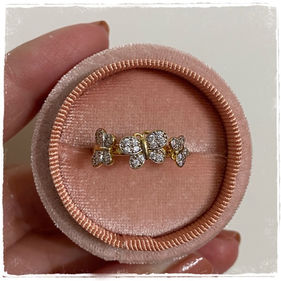 14k Solid Yellow Gold 3 Butterfly Ring Size 8.25 - Picture 3 of 11